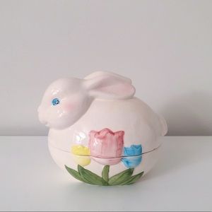 vintage ceramic pastel bunny tray with lid